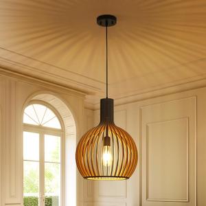 Farmhouse Chandelier for Dining Room,Handmade Wooden Vintage Chandelier,Boho Pendant Light, Rustic Chandeliers Hanging Light Fixtures for Kitchen Island, Entryway, Foyer 13.8inches