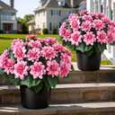 2 Set of Artificial Dahlia Topiary Ball Trees - Fake Silk Dahlia Flower Bushes, UV Resistant Faux Floral Shrub Potted for Front Door Porch Farmhouse Wedding Outdoor Decor (Pink)