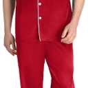 SWOMOG Mens Satin Pajama Set Short Sleeve Classic Sleepwear Button Down Silky Loungewear with Long Pants (XX-Large, Red)