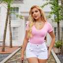 GOBLES Women's Sexy High Stretch Slim Fit Cargo Denim Shorts with Front Pockets (Blue)