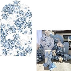 Blue Florasl Arch Backdrop Cover Baby in Bloom Baby Shower Decorations Arch Stand Spandex Covers Afternoon Tea Event Wedding Birthday Party Decors (2.6x6ft Cover,3856)