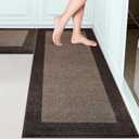 Machine Washable (24" x 36"+ 24" x 60"') Kitchen Rugs Set of 2, Non Slip Kitchen Mats for Floor, Absorbent Entrance Runner Rugs for Bedroom, Hallway, Bathroom, Door (Roll Packing) (Brown)
