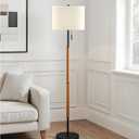 62" Brown Balck Floor Lamp for Living Room, 1200LM 3-Way Dimmable Wood Mid Century Floor Lamp for Bedroom Office, Wood Tall Lamp Linen Lampshade, LED Bulb Included