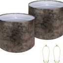 Lamp Shades set of 2 Large Drum Lampshade for Floor Lamps and Table Lamps Come With 2 Lamp Shade Holders New Crocodile Print LampshadeTop 15" Bottom15" Height12" Spider Easy Assemble (Imitation Gold Cowhide 2)