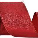 Red Glitter Ribbon, 2.5 Inch 10 Yards Sparkly Wired Edge Fabric Ribbon for Craft, Wreath Bow, Gift Wrapping, Christmas Party Decoration