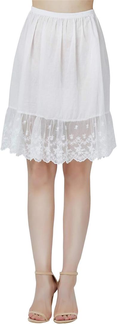 BEAUTELICATE Skirt Extender Half Slip with Lace Trim 100% Cotton Vintage Underskirt