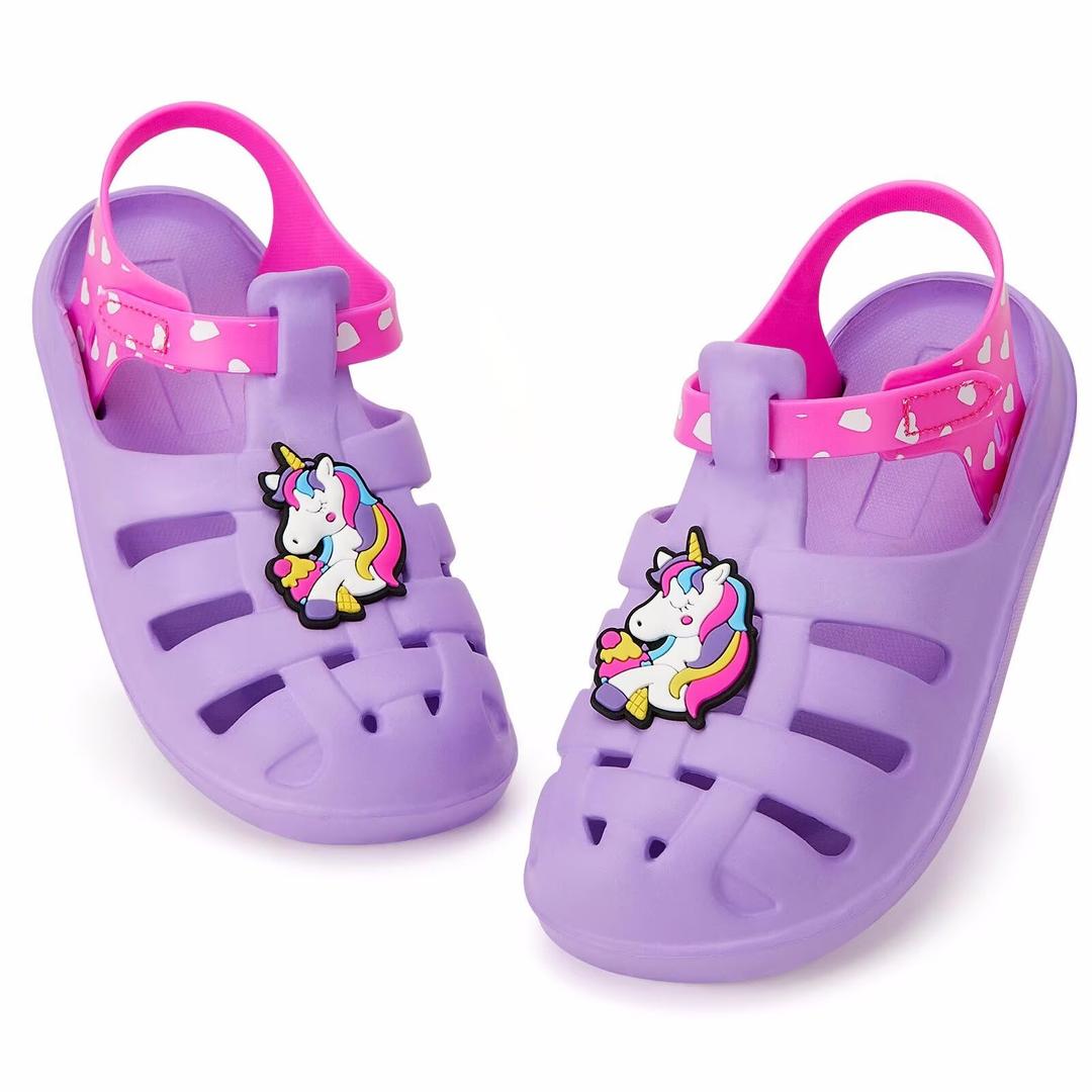 FUNCOO PLUS Boys Girls Sandals Toddler Lightweight EVA Water Shoes Kids Closed Toe Fisherman Sandals Summer Beach Sports Shoes Outdoor (Purple)