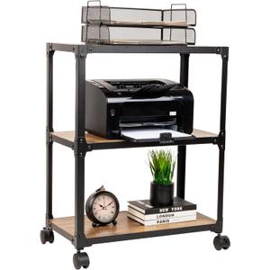 Mind Reader Multipurpose Rolling Cart with 3 Tiers, Mobile Office Storage Organizer, Metal, MDF, Brown