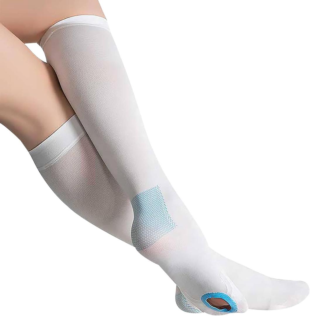 TED Hose Compression Stockings for Women & Men,Anti Embolism Knee-High Compression Socks with Inspection Hole,15-20mmHg Medical Compression Hose,Unisex White (Medium)