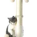 PEEKAB 32" Tall Cat Scratching Post Sisal Rope Scratch Posts with Hanging Ball and Self-Massage Brush Vertical Scratcher for Indoor Cats and Kittens(Beige 32inches)