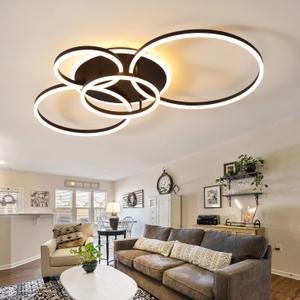 Modern LED Ceiling Light 90W Dimmable Ceiling Light Fixture with Remote Control 5 Rings Flush Mount Ceiling Light Black Acrylic Chandelier LED for Living Room Bedroom Kitchen Light fixtures(4+1B01)