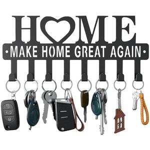 Jovirandoz Metal Key Holder for Wall, 16 Hooks Key Rack Organizer, Wall Mounted Key Hanger with Screws, Key Hooks for Entryway, Kitchen, Hallway, Office, Garage, Make Home Great Again, Black, Set of 2