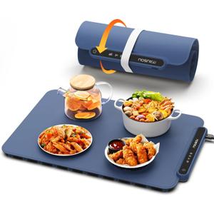 Food Warming Mat, iTRUSOU Electric Warming Tray Full Surface Heating to Keep Food Warm or Thawing, Versatile Food Warmer with 3 Temperature Setting for Parties Buffets Gatherings Holidays Daily Use (18.5*12.8inch-110V, Dark Blue)
