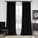 MIULEE Velvet Curtains 96 Inches Long 2 Panels Set for Bedroom, Pinch Pleat Back Tab Thermal Insulated Living Room Darkening Drapes Pleated Blackout Floor to Ceiling Curtains with Hooks, Black