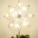 hogardeck Christmas Tree Topper, Glittered Silver 8-Pointed Star Tree Topper for Christmas Treetop, 20 LED Timer Sparkling Tree Toppers for Christmas Tree Decorations