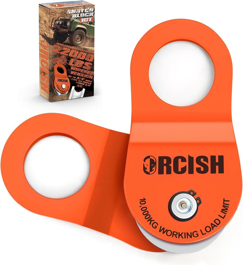 ORCISH 10 Ton Snatch Block, 22,000 LBS Capacity Block and Tackle Pulley System, Work with 0-3/4 Rope, Winch Hook Accessories, Heavy Duty Offroad Recovery Accessory for Truck, Tractor, ATV & UTV (Orange)