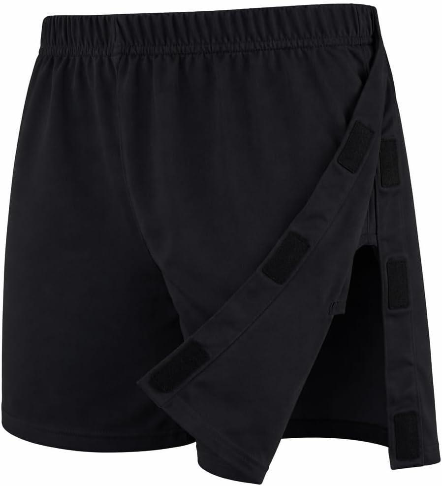 Men's Tear Away Shorts Post Surgery Short Hook and Loop Side Open 5 Inch Adaptive Recovery Shorts with Pockets, L