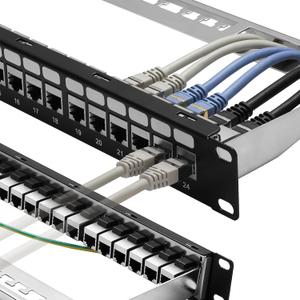 Rapink Patch Panel 24 Port Cat6A with Inline Keystone 10G Support, Coupler Patch Panel STP Shielded 19-Inch with Removable Back Bar, 1U Network Panel for Cat7, Cat6, Cat6A, Cat5e