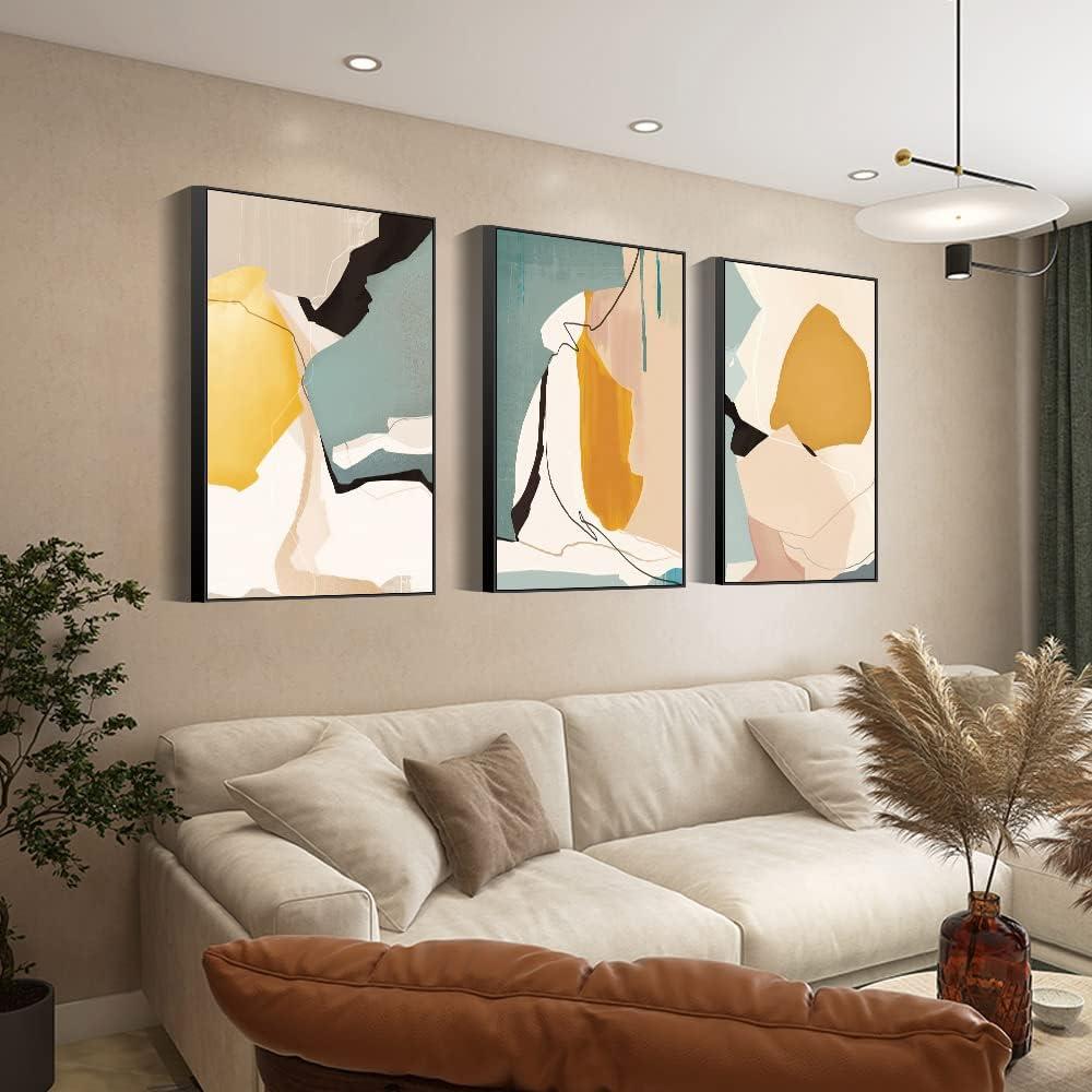 MPLONG Wall Art, Frame Canvas Wall Art Set, Striking Modern Minimalism, Abstract Natural Geometric Color Block Picture Prints, Aesthetic Living Room Bedroom Office Kitchen Wall Decor (24" X 32" X 3 pieces, white)