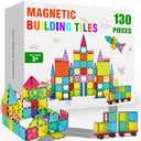 Paaxido Magnetic Tiles - 130PCS Magnetic Blocks for Kids, Magnet Tiles Building Blocks Set with 2 Cars, Construction STEM Magnet Toys Gift for Kids, Boys and Girls 3 4 5 6 7 8+ Year Old