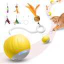 Upgraded Interactive Cat Toys Ball for Indoor Cats - Cat Ball Features Touch and Voice Activation, 2 Speed Settings (Fast and Slow), Interchangeable Tail Attachments for Bored Indoor Cats (Yellow)