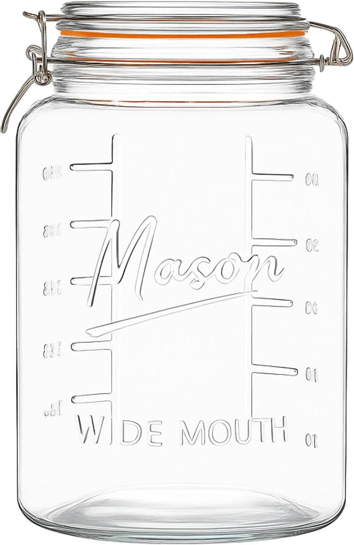 kitchentoolz 1 Gallon Glass Mason Storage Jars with Airtight Lids & Measurment Marks, Super Wide Mouth Canning Jars with Large Capacity for Pickles & Overnight Oats - 1 Pack