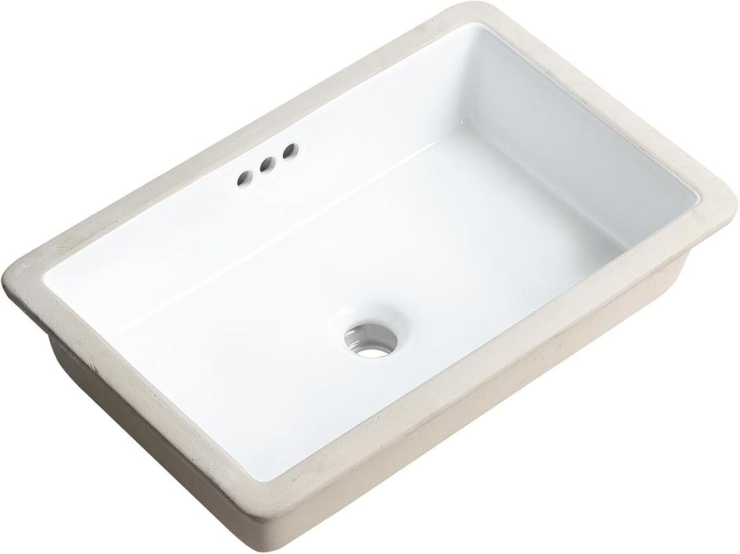 22 Inch Undermount Bathroom Sink Rectangle Undermount Sink White Ceramic Under Counter Bathroom Sinks with Overflow (21.8"x14.0")