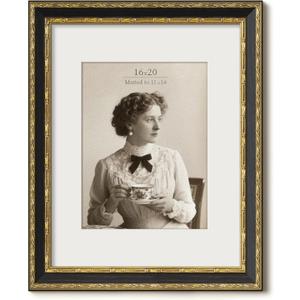 Vintage 16x20 Picture Frame, Ornate Antique Gold 16x20 Frame, Display 11x14 with Mat or 16 x 20 without Mat for landscape or Portrait, Gallery Wall Decor for Home (Black/Gold, Single)