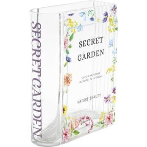 Glass Book Vase, Clear Book Vase for Flowers, Unique Flower Vase, Modern Book Shaped Vases for Bedroom, Living Room, Office, Coffee Table, Bookshelf(Garden) (Glass-7.8", Sg)