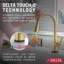 Delta Lenta Brushed Gold Touch Kitchen Faucet with Pull Down Sprayer, Modern Single Hole Touch On Kitchen Sink Faucet, Single Handle, Brushed Gold 19802TZ-GB-DST