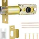 Adjustable Deadlatch Size 60/70mm 45Turning Angle Square Hole 7.6mm Suitable for Keyed Entry Door Knob/Handle, Door Lock Replacement Parts with Door Strike Plate, Gold/Brass