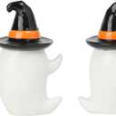 Halloween Decorations Ghost Statues Collectible-Figurines - Halloween Decor Indoor Cute Boo Ghost Sculpture Resin White Ghost With Black Hat Party Supplies Set of 2, 2.5*2*3.5 inch Newman House Studio