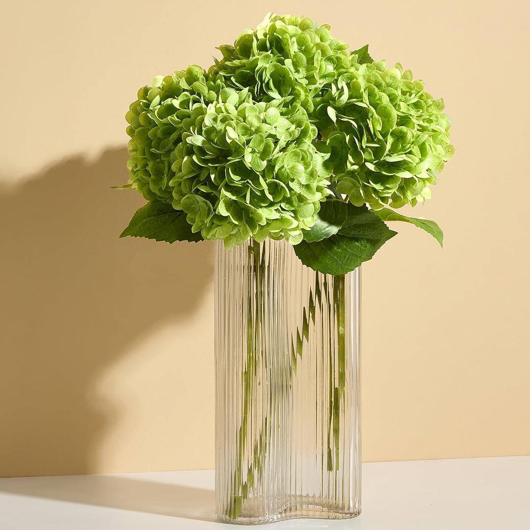 Real Touch Green Hydrangea Artificial Flowers (4-Pack) -20" Faux Hydrangea Flowers with Long Stem & Leaves Realistic Fake Hydrangeas for Home Decor Floral Arrangements Wedding Bouquets Centerpieces