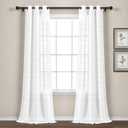 Lush Decor Farmhouse Textured Grommet Sheer Window Curtain Panel Pair, 38"W x 95"L, Bleach White