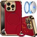 COOLQO for iPhone 15 Pro Max Case 6.7'' Upgraded 360 Spin Magnetic Stand [Compatible with Magsafe][Military Protection] Shockproof Protective Phone Holder Cover for iPhone 15 Pro Max, Red Gold