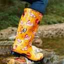 HSYAAMOO Women’s Tall Rain Boots, Waterproof PVC Garden Boots for Women, Non-Slip Floral Rain Shoes with Standard Calf Fit, Pull-On Handle – Orange Chicken Print, Size 7 Women