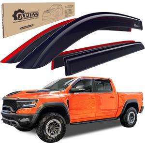 Outside-Mount Rain Guards Window Visors for 2019-2026 Dodge RAM 1500 Crew Cab (New Body Style) Full-Size Wind Vent Deflectors Truck Accessories Dark Smoke 4-Piece Set with Thicker