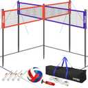 SPOYNAL 14FT 4 Way Volleyball Net Set, 4 Square Volleyball Game Set with Adjustable Height 7/5.3/3.5 FT, Outdoor Games for Backyard, Beach, Park with Volleyball & Carry Bag