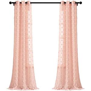 Lush Decor Blush Textured Dot Grommet Sheer Window Curtain Panel Pair (84" x 52")