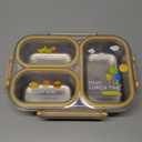 NUKied Stainless Steel Lunch Box for Kids & Adults, 3-Compartment Leak Proof Metal Bento Lunch Box with Fork & Spoon, 26.4 oz Airtight Food Storage Snack Container for School, Work, Travel (Yellow)