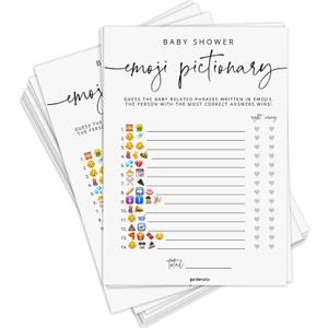 Baby Shower Emoji Pictionary Game, Baby Shower Games for Boy or Girl, 50 Cards, Minimalist