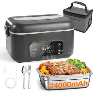 Heated Lunch Box, 24000mAh Battery Powered Electric Lunch Box for Adults, 5-Side Fast Heating with Scheduled Heating & Keep Warm, 5.5 Cups Cordless Portable Food Warmer, SUS304 Tray, for Office Truck