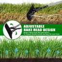 Thatch Rake for Lawns 21 Curved Steel Tines with 64'' Adjustable Metal Handle Handle Heavy Duty Dethatcher Rake for Garden Yard Farm Lawn Care Leveling Gathering Leaf Grass Removal (Black-2)