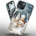 Compatible with iPhone 15 Case,The Snowman Family Four Pattern 2 in 1 Double Protection,Anti-Scratch Shockproof Christmas Case for iPhone 15