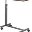 Drive Medical Overbed Table with Wheels - Secure Height Adjustment for Comfort - Non Tilt Surface - Smooth Rolling Design - Home & Hospital Use - Woodgrain Laminate Top - Silver Vein