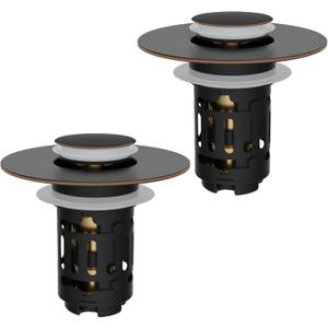 Hibbent 2 Pack 3 in 1 Bathroom Sink Drain Strainer, Pop Up Stopper with Removable Stainless Steel Filter Basket Hair Catcher, Sink Plug for 1.1''~2.36'' Basin, Brass Bullet Core, Oil Rubbed Bronze