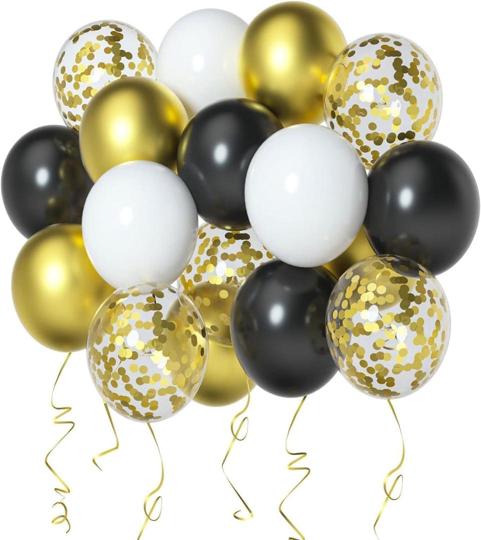 6 x Black and Gold Balloons 50 Pieces-12 Inch Black Gold White Balloons For Birthday Decorations for Men Black and Gold Party Decorations Graduation