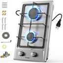 Cooksir Gas Cooktop 2 Burner - 12 Inch Built-in 2 Burner Propane Stove, NG/LPG Convertible Stainless Steel Gas Stovetop with Flame Out Protection for Apartment, Kitchen, RV, Dorms, 110V Plug in