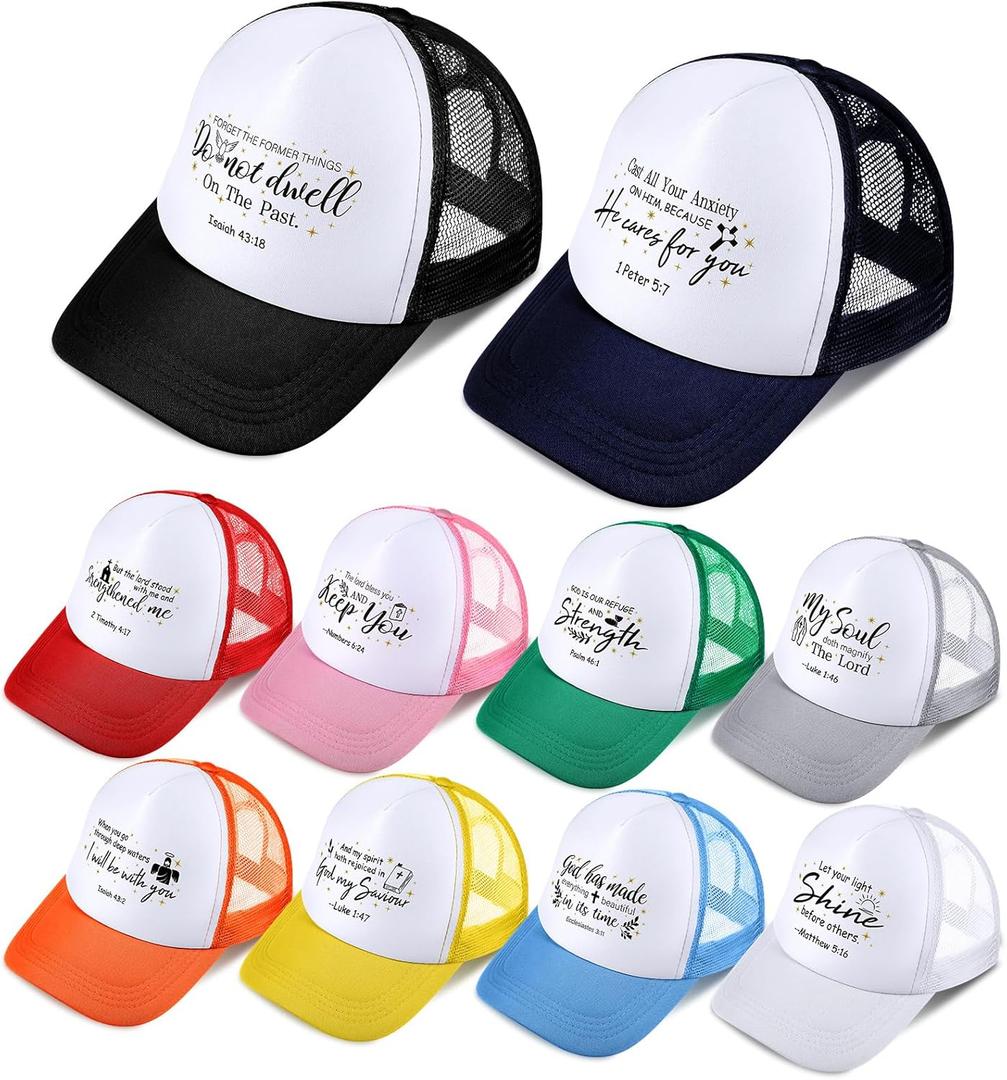 10 Pcs Christian Trucker Hats Jesus Bible Verse Caps for Men Women Bible Cap Christian Religious Mesh Back Bulk Gifts Baseball Cap Religious Jesus Church Gifts