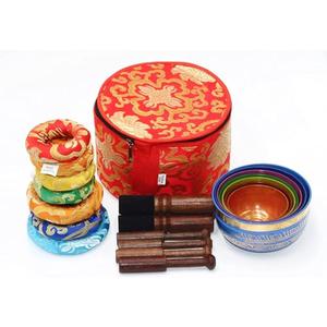 Sanskar Nepal - Tibetan Singing Bowl Set of 7, Handmade Singing Bowl for Meditation & Holistic Healing, Yoga Accessories, 3-5” Multicolored Singing Bowls with Wooden Striker, Cushion & Red Carry Box Sanskar Nepal - Tibetan Singing Bowl Set of 7, Handmade Singing Bowl for Meditation & Holistic Healing, Yoga Accessories, 3-5” Multicolored Singing Bowls with Wooden Striker, Cushion & Red Carry Box